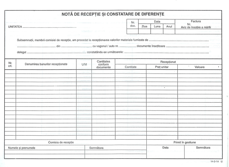 Nota De Receptie Si Constatare Diferente A4 100 File BNB