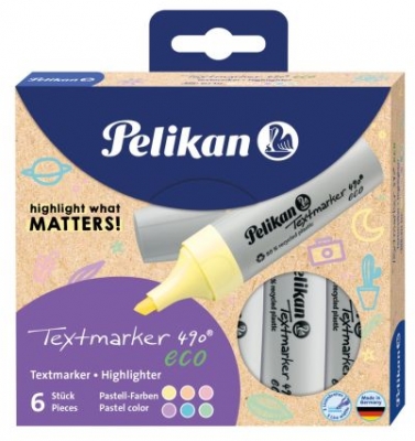 Textmarker 490 eco Pelikan, set 6 culori pastel