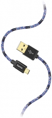 Cablu de date Sporty, Micro-USB, 1.5 m, albastru/roz Hama