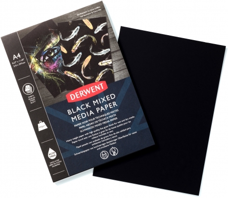 Bloc de desen Professional, A4, 12 coli, 300 gsm, pentru schite, desen si pictura, hartie neagra, Derwent