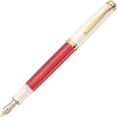 Stilou Souveran M600 Editie Speciala Red-White, penita M aur 14k, accesorii placate cu aur, corp rosu-alb, cutie cadou, Pelikan