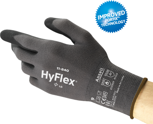 Manusi din nitril rezistente la taiere si abraziune HyFlex 11-840, gri/negru, Ansell