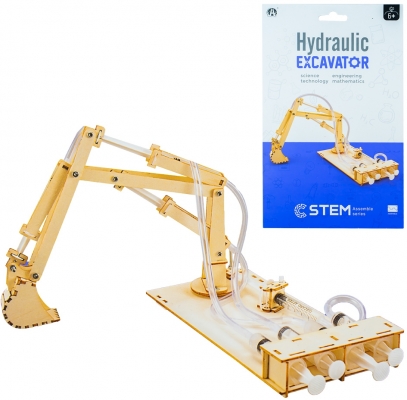 Kit stem, construieste singur - Excavator din lemn hidraulic de jucarie