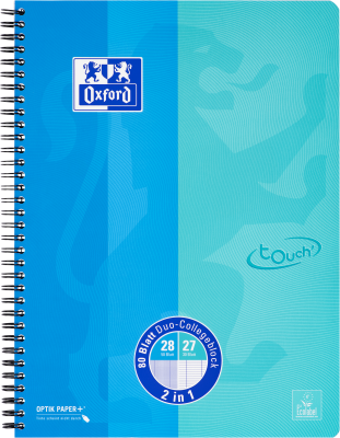 Caiet Oxford Touch Duo, A4+, 80 file, albastru-aqua, dictando-patratele