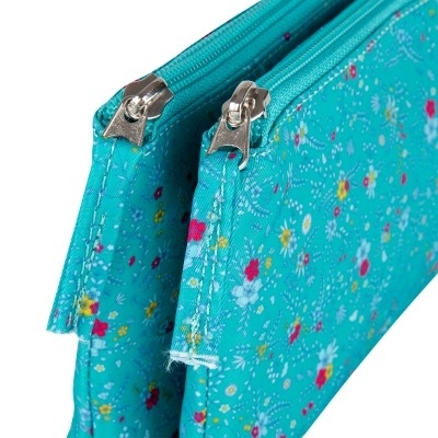 Penar Oxford 2 Zip Floral, tip etui dublu, 2 fermoare, culoare turcoaz