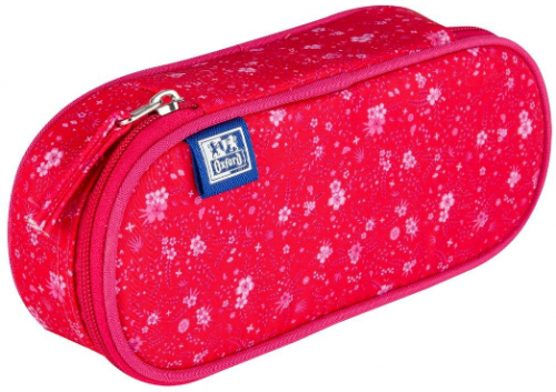 Penar Oxford Floral, tip etui oval, 1 clapa, culoare roz inchis