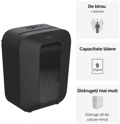 Distrugator documente Powershred LX50, 9 coli, cross-cut, negru Fellowes