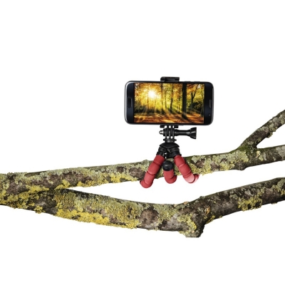 Mini Trepied Flex, 14 cm, pentru GoPro sau smartphone, Rosu Hama