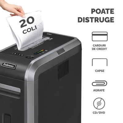 Distrugator documente manual, P4, 20 coli, cross cut, Powershred 125Ci Fellowes