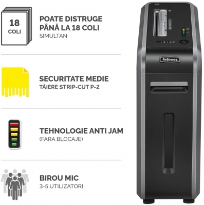 Distrugator documente manual, P2, 18 coli, strip cut, Powershred 125i Fellowes 