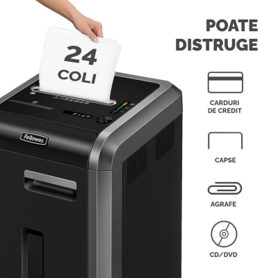 Distrugator documente manual, P2, 22 coli, strip cut, functionare continuu, Powershred225I Fellowes