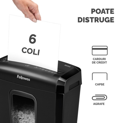 Distrugator documente manual, P4, 6 coli, mini cut, 6M  Fellowes