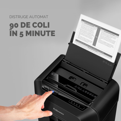 Distrugator documente automat, Automax, 90M, 90 coli, mini-cut, Fellowes