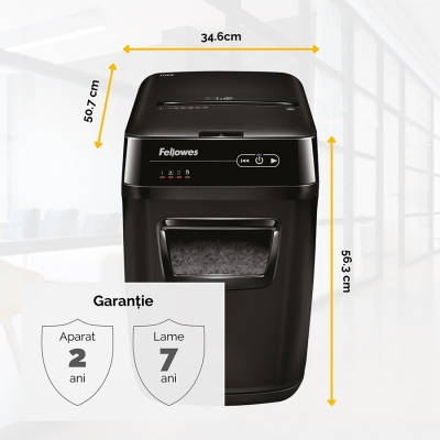 Distrugator documente automat, P4, 200 coli, cross cut, 32 litri, AutoMax 200C Fellowes