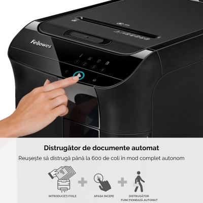 Distrugator documente automat, P5, 600 coli, micro cut, 83 litri, functionare continuu, AutoMax 600M Fellowes 