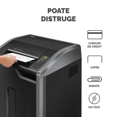 Distrugator documente manual, P2, 40 coli, strip cut, functionare continuu, Powershred 425i Fellowes 