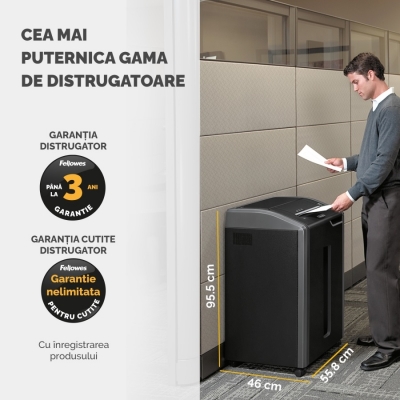 Distrugator documente manual, P2, 40 coli, strip cut, functionare continuu, Powershred 425i Fellowes 