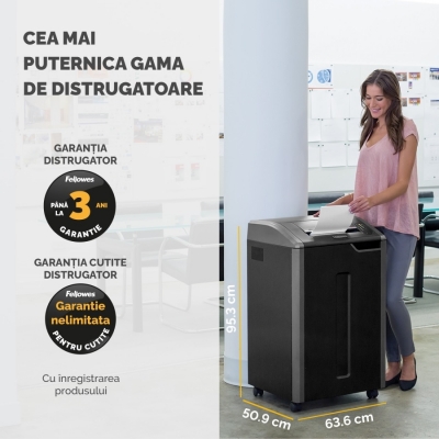 Distrugator documente manual, P4, 32 coli, cross cut, functionare continuu, Powershred 485Ci Fellowes