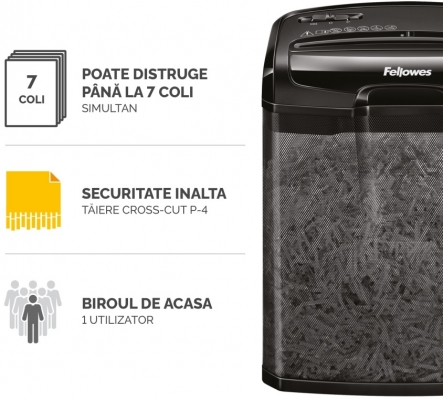 Distrugator documente manual, P4, 7 coli, cross cut, M-7CM Fellowes