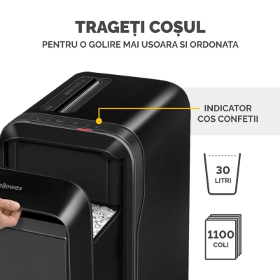 Distrugator documente manual, P5, 20 coli, micro cut, negru, LX221 Fellowes