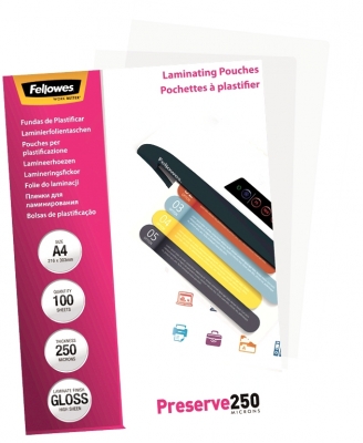 Folii laminare A4 lucioase 250 microni Preserve, 100 buc/set, Fellowes