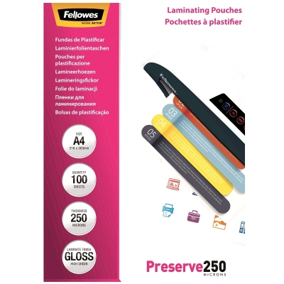 Folii laminare A4 lucioase 250 microni Preserve, 100 buc/set, Fellowes