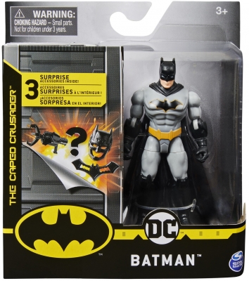 Figurina Batman costumatie gri, 10 cm, cu 3 accesorii surpriza Spin Master