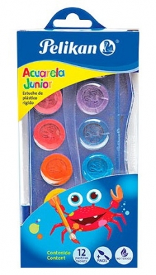 Acuarele 12 culori Junior cu pensula Pelikan