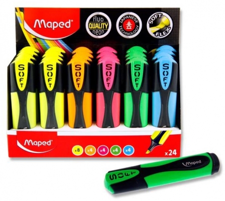 Textmarker Ultra Soft, 5 culori, 24 buc/set, Fluo Peps Maped