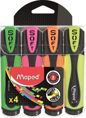 Textmarker Ultra Soft 4 culori/set, Fluo Peps Maped 