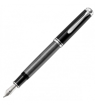 Stilou Souveran M405 Stresemannn, penita F aur 14K, accesorii paladiu, negru-gri, Pelikan