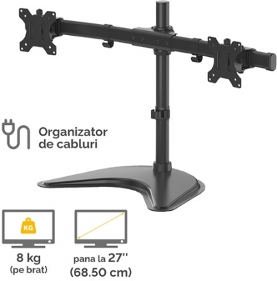 Brat dublu orizontal cu stativ individual pentru monitor seria Professional Fellowes