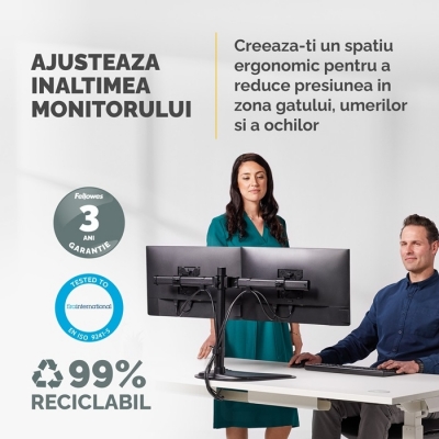 Brat dublu orizontal cu stativ individual pentru monitor seria Professional Fellowes