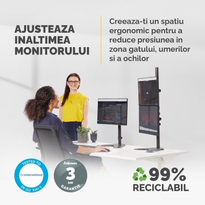 Brat dublu vertical cu stativ individual pentru monitor seria Professional Fellowes