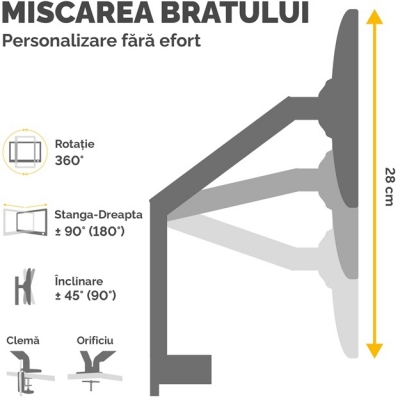 Brat pentru monitor seria Platinum alb Fellowes