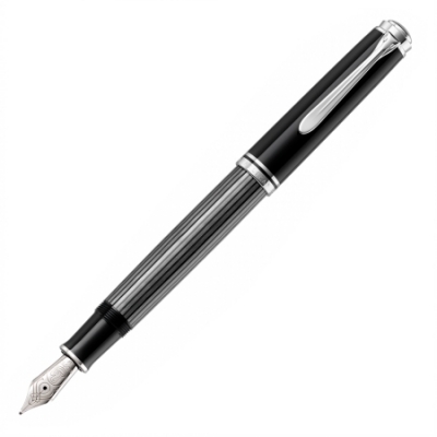 Stilou Souveran M605 Stresemann F, penita aur 14k, accesorii placate cu paladiu, corp antracit/dungi, Pelikan