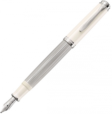 Stilou Souveran M405, penita F din aur 16k, accesorii placate cu argint, corp silver-white, in cutie de cadou speciala, Pelikan