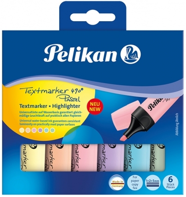 Textmarker 490, culori pastel, set 6 culori, cutie carton, Pelikan 