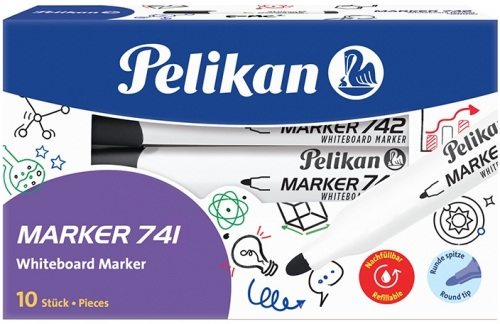 Marker whiteboard 741, culoare negru, varf rotund, Pelikan 