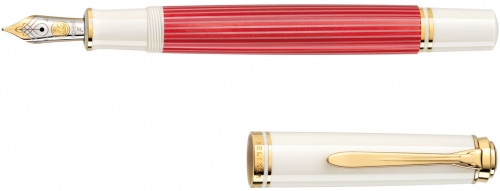 Stilou Souveran M600 Editie Speciala Red-White, penita F aur 14k, accesorii placate cu aur, corp rosu-alb, cutie cadou, Pelikan