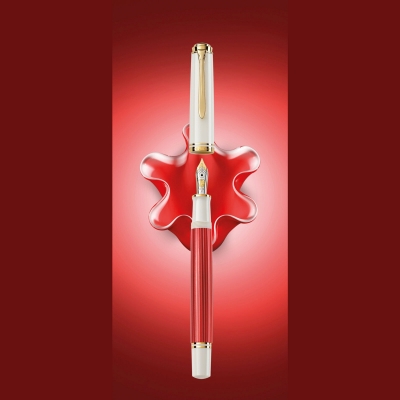 Stilou Souveran M600 Editie Speciala Red-White, penita F aur 14k, accesorii placate cu aur, corp rosu-alb, cutie cadou, Pelikan