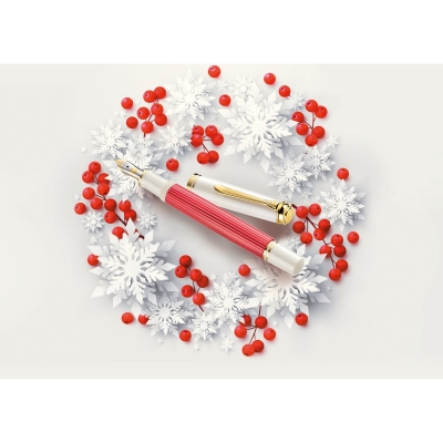 Stilou Souveran M600 Editie Speciala Red-White, penita F aur 14k, accesorii placate cu aur, corp rosu-alb, cutie cadou, Pelikan