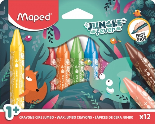 Creioane cerate Maped Jungle Fever Jumbo, 12 culori/set