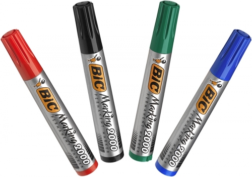 Marker permanent Marking 2000 ECOlutions, varf rotund, mediu, diferite culori, 4 buc/set BIC 