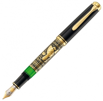 Stilou Toledo M900, penita M din aur 18k, gravat manual, accesorii placate cu aur, Pelikan