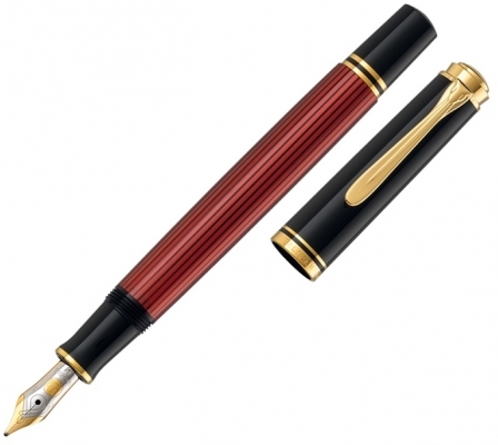 Stilou Souveran M400, penita M aur 14K, accesorii placate cu aur, corp negru-rosu, Pelikan