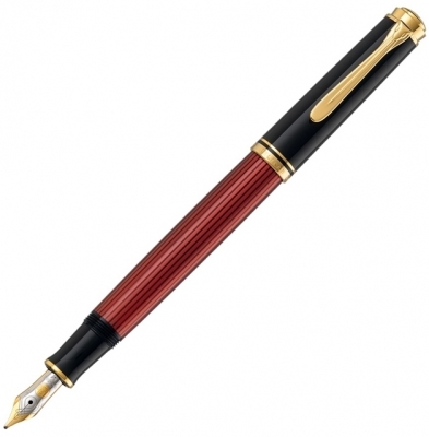 Stilou Souveran M400, penita M aur 14K, accesorii placate cu aur, corp negru-rosu, Pelikan