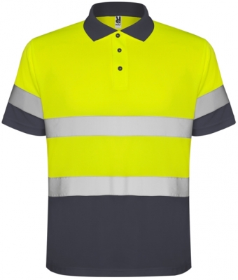 Tricou polo tehnic Hi-Vis Polaris, pentru barbati, Plumb/Galben Fluorescent, Roly