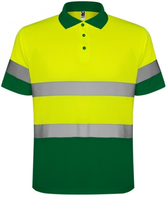 Tricou polo tehnic Hi-Vis Polaris, pentru barbati, Verde Gradina/Galben Fluorescent, Roly