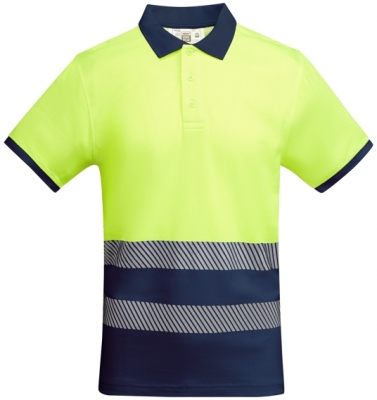 Tricou polo tehnic Hi-Vis Atrio, pentru barbati, Bleumarin/Galben Fluorescent, Roly